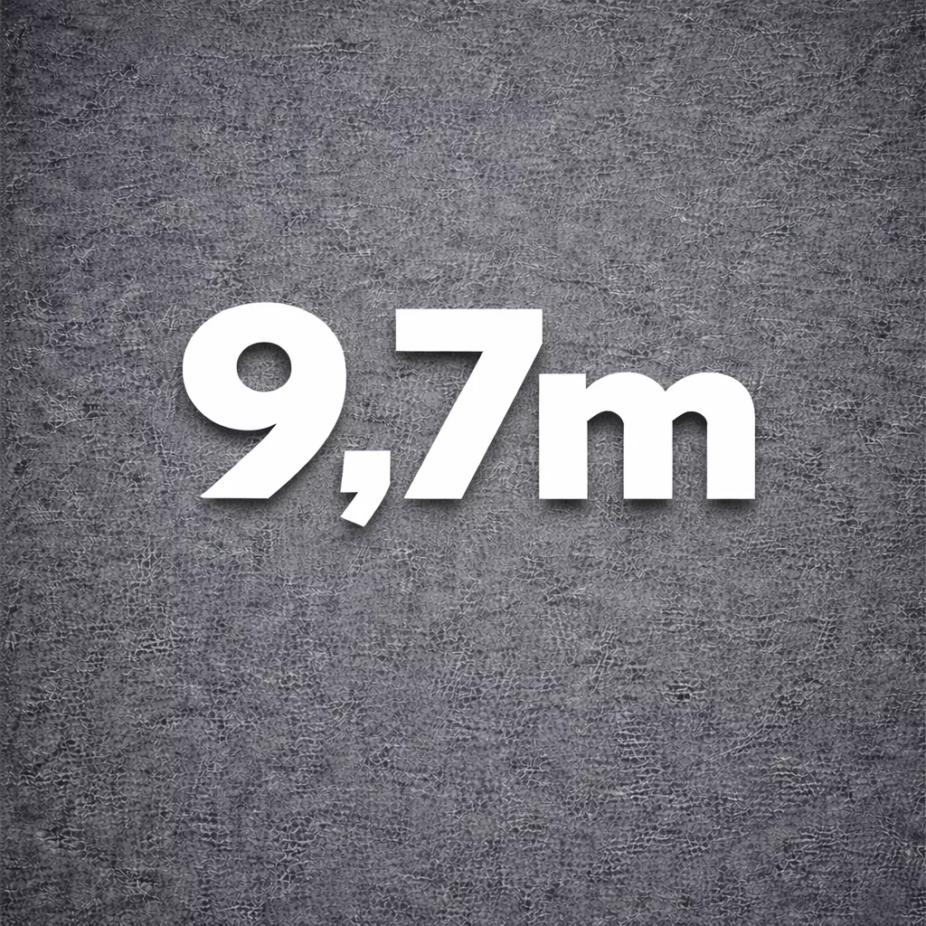 9,7m